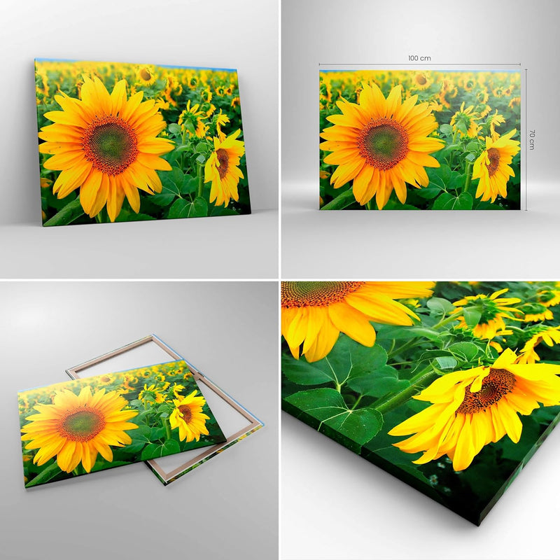 Bilder auf Leinwand 100x70cm Leinwandbild Wolken Sonnenblumen Plantagen Gross Wanddeko Bild Schlafzi