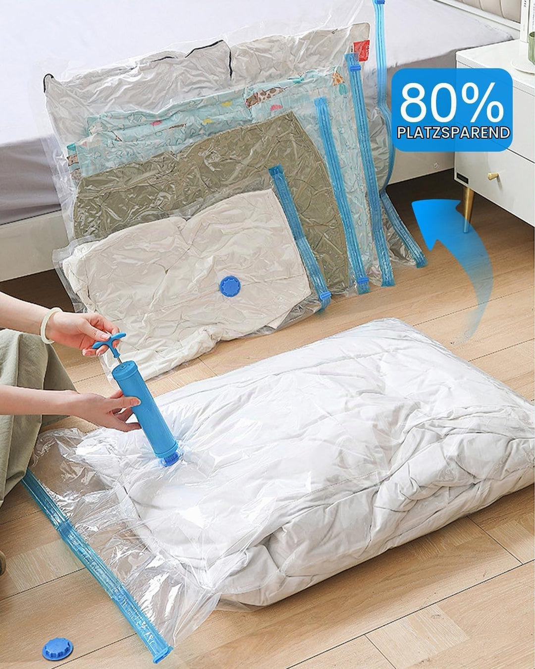 Vakuumbeutel für Kleidung, 13 Stück(2 Jumbo,3 Gross,3 Mittelgross,3 Klein), Vakuumbeutel für Bettdec