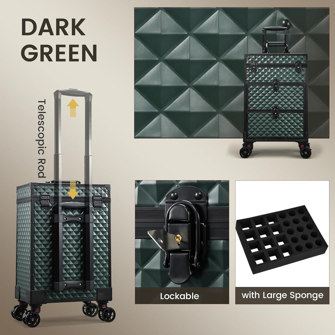Kosmetikkoffer Kosmetik Trolley mit 2 Schubladen Friseurkoffer Gross Nageldesign Koffer Werkzugkoffe