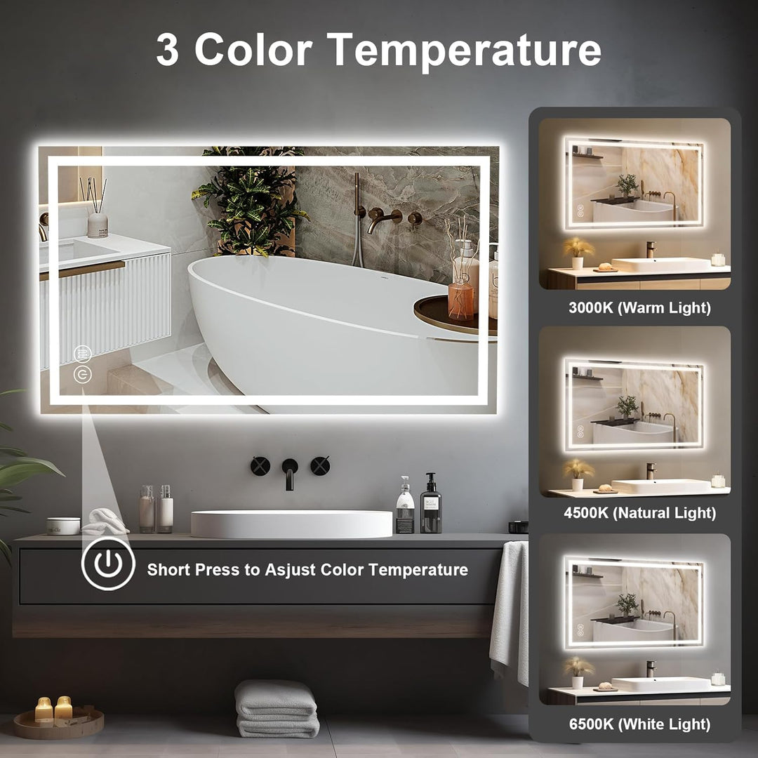 Badezimmerspiegel Wandspiegel LED Badspiegel mit Beleuchtung 80x60cm mit Touch-Schalter Beschlagfrei