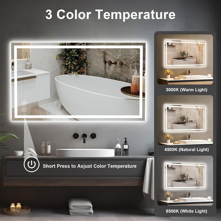 Badezimmerspiegel Wandspiegel LED Badspiegel mit Beleuchtung 120x70cm mit Touch-Schalter Beschlagfre