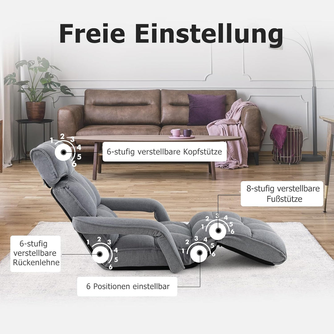 GOPLUS Bodenliege, Relaxliege mit 6-Fach verstellbare Rückenlehne, Bodensessel mit Armlehnen, Relaxs