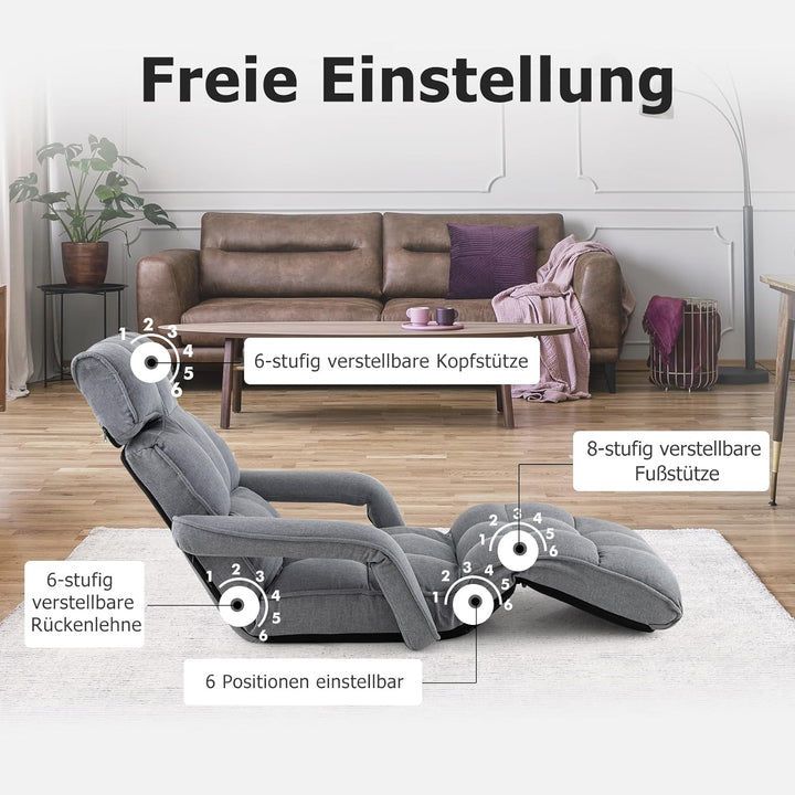GOPLUS Bodenliege, Relaxliege mit 6-Fach verstellbare Rückenlehne, Bodensessel mit Armlehnen, Relaxs