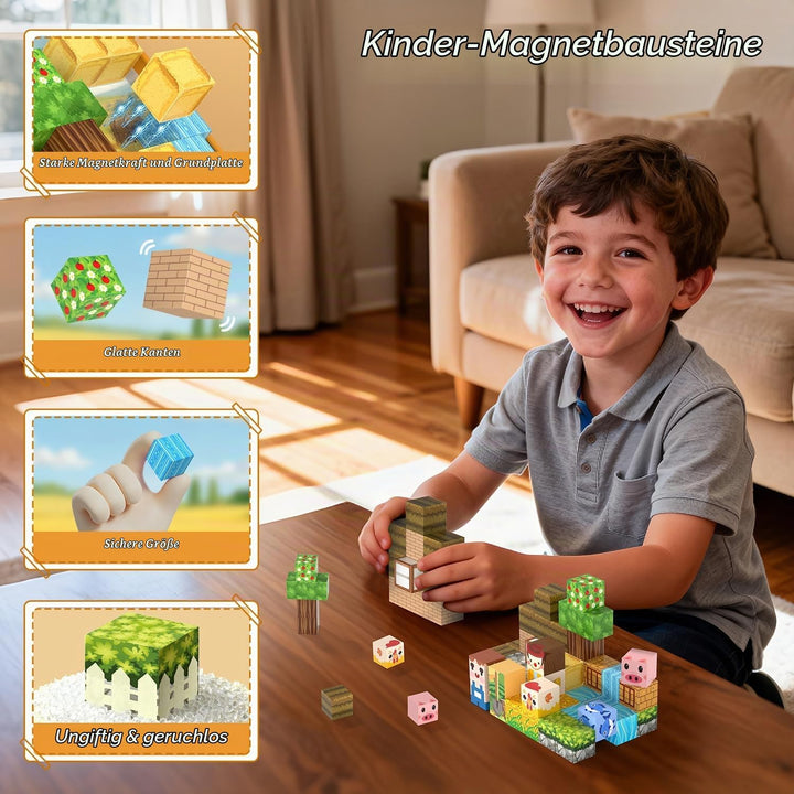 Magnetische Bausteine, Mini Magnet Bausteine mit Tragbaren Box 54 PCS, Travel Set für Kinder Jungen