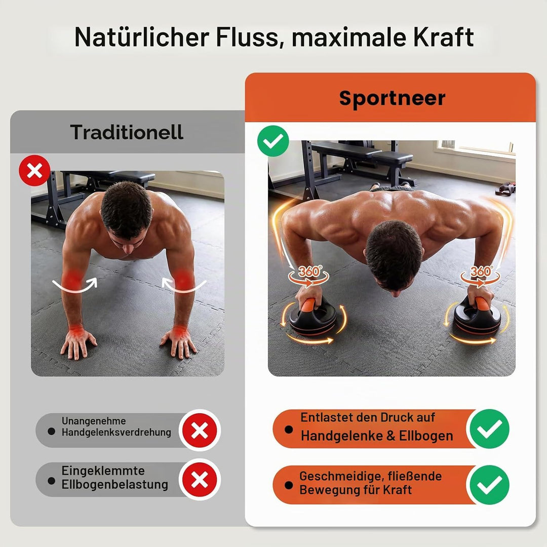 Sportneer Liegestützgriffe Push Up Bars– 360° Liegestütze Ständer mit abnehmbarem Taillentrainer für