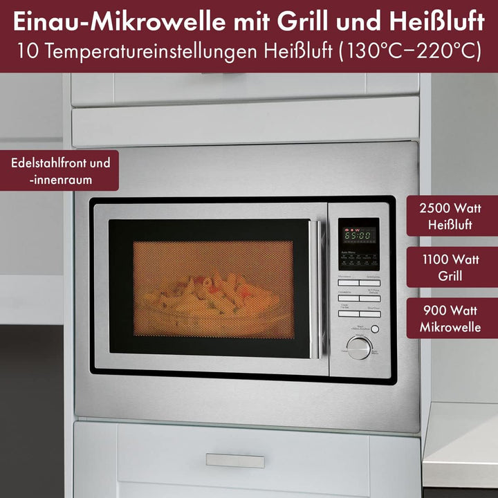 Bomann 3in1 Einbau-Mikrowelle mit Grill und Heissluft, Microwave, 25 L Garraum, 10 Automatikprogramm