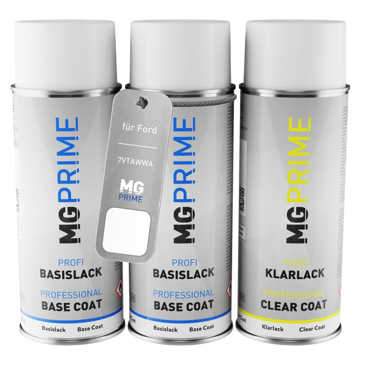 MG PRIME Autolack Sprühdosen Set für Ford 7VTAWWA / PN3GZ0 / 5 Frozen White Solid/Frost Weiss Grundl