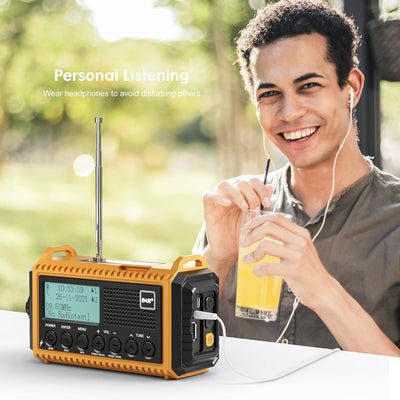 Kurbelradio DAB/UKW mit Akku 5000mAh, Tragbare Solar Radio mit LED-Taschenlampe & Leselicht, DAB+ Ba