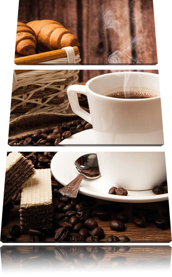 Pixxprint heiss aufgebrühter Kaffee 3-Teiler Leinwandbild 120x80 Bild auf Leinwand