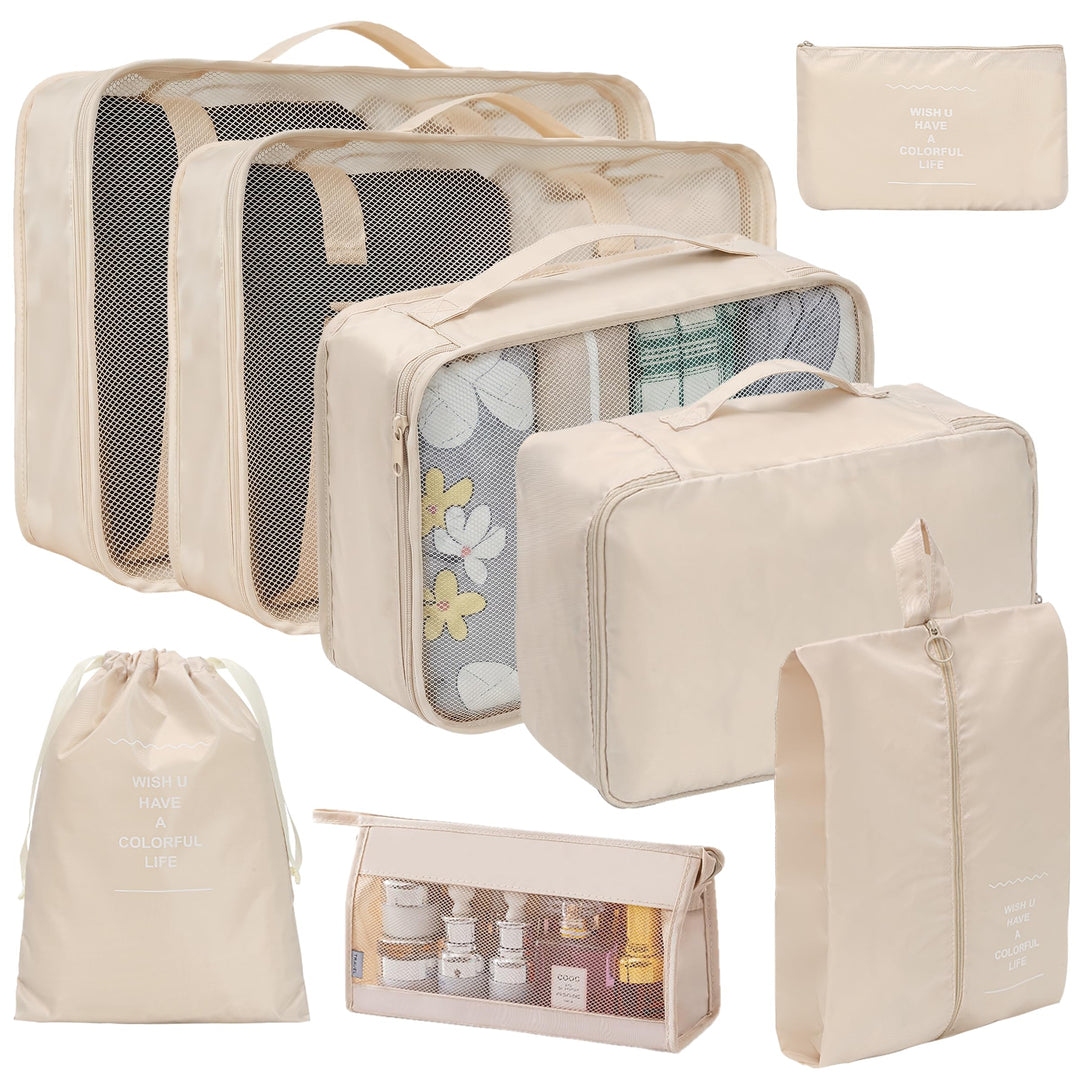 Packing Cubes 8er Set Koffer Organizer Packwürfel Set wasserdicht Beige, Beige