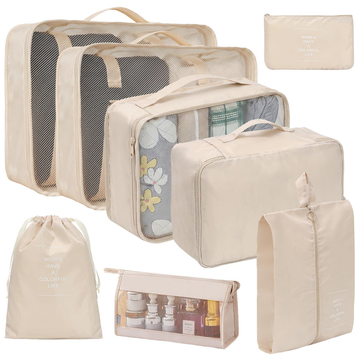 Packing Cubes 8er Set Koffer Organizer Packwürfel Set wasserdicht Beige, Beige