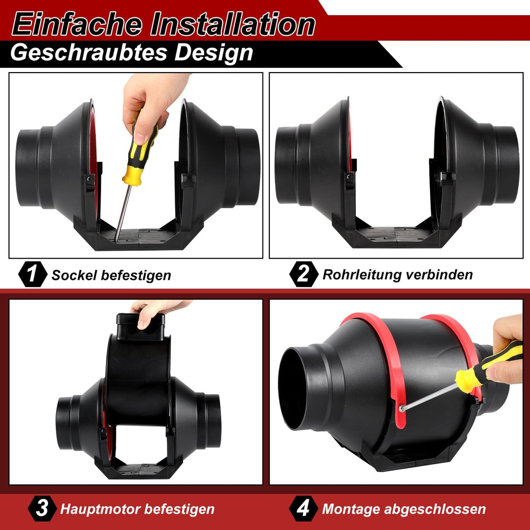 Rohrventilator mit Fernbedienung, 80W, 540 m³/h, Rohrlüfter Ø150 mm 150mm, 150mm