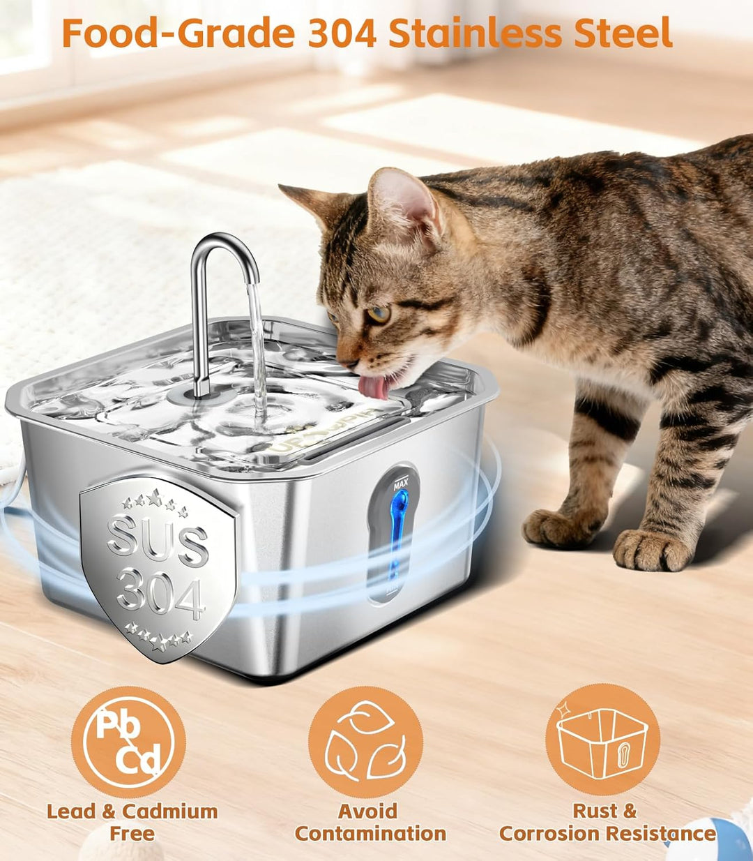 4L Katzenbrunnen Edelstahl mit 3 Filtern Trinkbrunnen für Katze Katzenbrunnen für Katzen mit Wassers