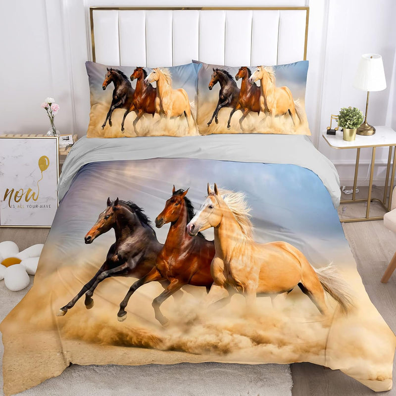 JEFFEL Pferde Bettwäsche Set 135x200 cm, Kinderbettwäsche, Pferde Motiv 3D Tier Motiv, Mikrofaser, S