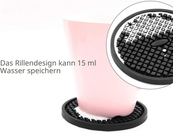 Set aus 6 Silikon-Untersetzern mit Halter - Tief gerillt, saugfähig, grosses 4-Zoll-Becher-Untersetz