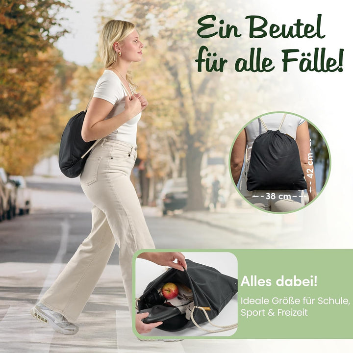 Baumwoll 10er Set Schwarzer Turnbeutel Sportbeutel Zuziehbeutel Gymsack Sack Jute Schule Rucksack, S