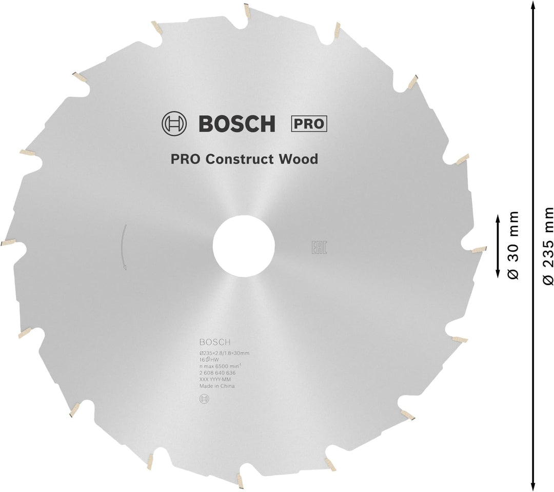 Bosch 1x PRO Construction Wood Kreissägeblatt für Netz-Handkreissägen (für Bauholz mit Mörtel und Nä