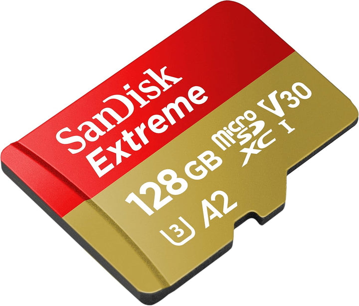 SanDisk Extreme microSDXC UHS-I Speicherkarte 128 GB für Actioncams und Drohnen + Adapter + RescuePR