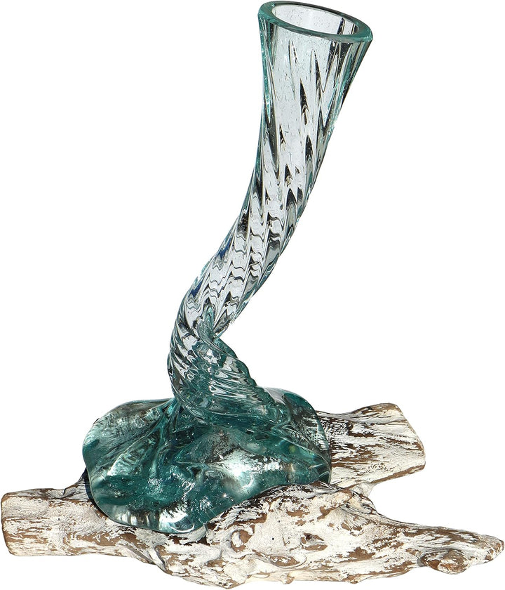 Wogeka - White Line Collection - weisse Glas-Vase Elegance auf Wurzel-Holz als Maritime Mediterrane