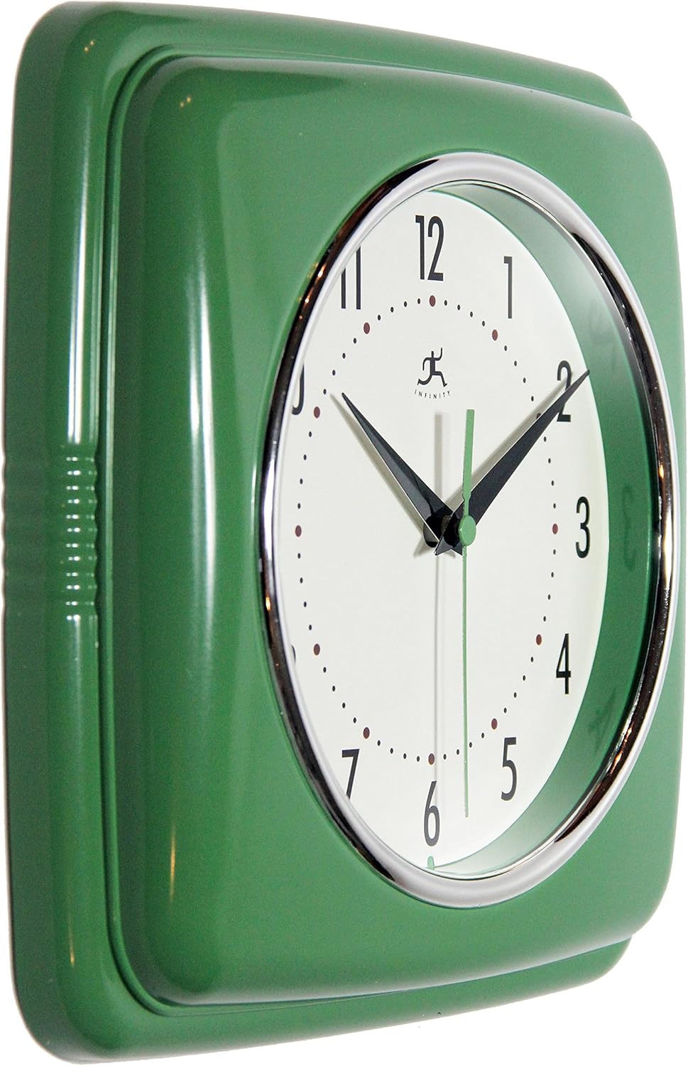 Infinity Instruments Quadratische, stille Retro-Wanduhr, 22,9 cm, Mitte des Jahrhunderts, Moderne Kü