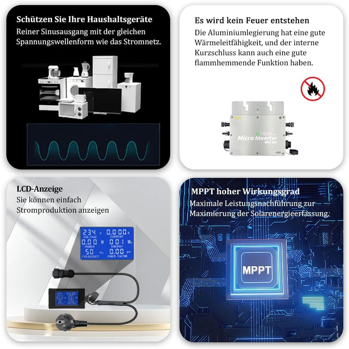 【Versand aus DE】Y&amp;H 600W Mikro Wechselrichter für Balkonkraftwerk IP65-Wasserdichter Netzeinspeisung