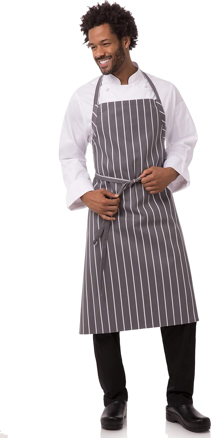 Chef Works Herren A100-BCS English Chef Schürze schwarz Kreide gestreift, Grau mit weissen Streifen,