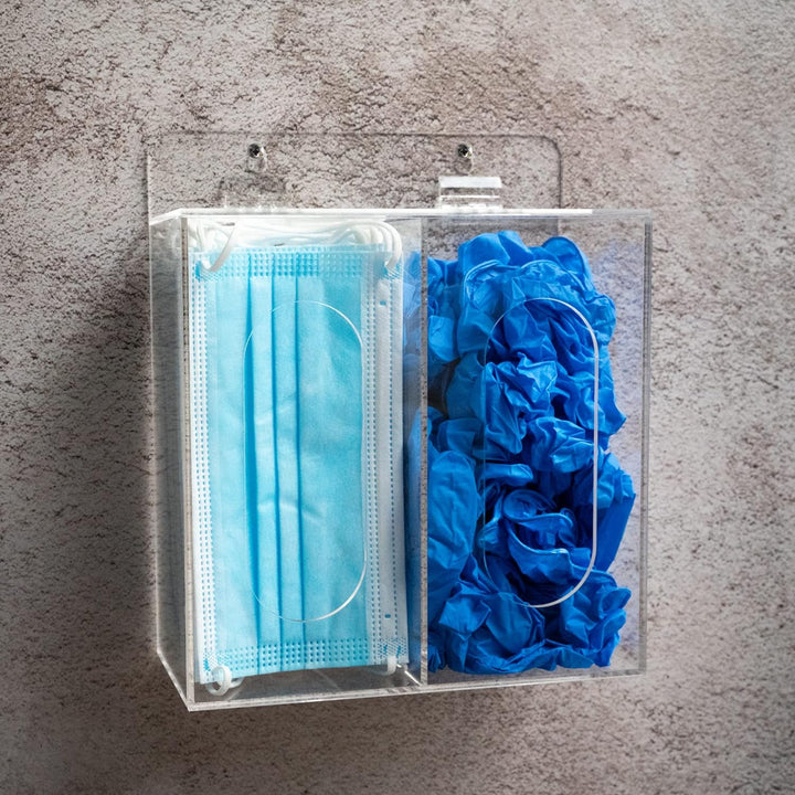 KOEMEHR Acryl Einweg Gesichtsmasken und handschuhspender 2fach acryl mit deckel aufbewahrungsbox, gr
