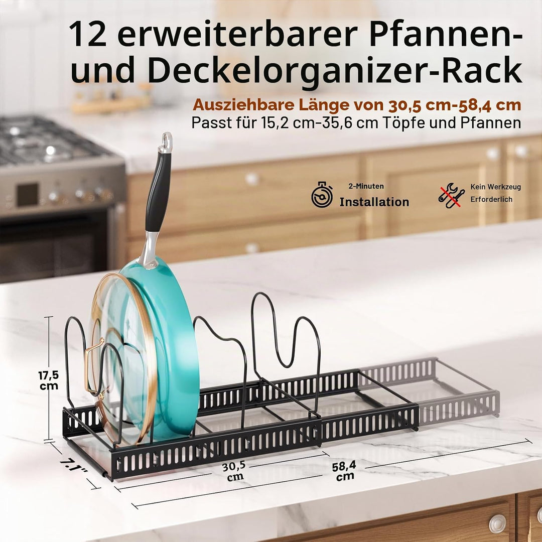 MUDEELA Topfdeckel Organizer für Schrank, Pfannenhalter für Schublade mit 12 Verstellbaren Trennwänd