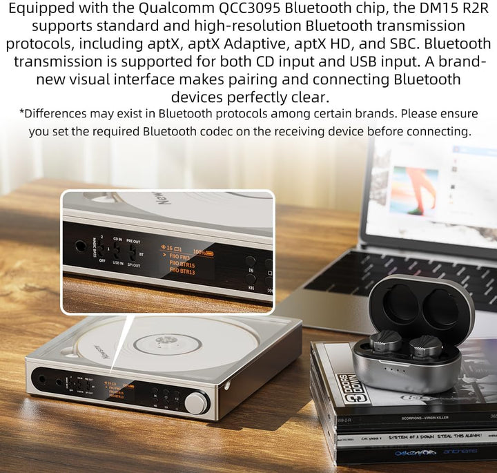 FiiO DM15 R2R Tragbarer CD-Player, HiFi-USB-DAC und Bluetooth 5.4-Sender, HD-Display, 3,5 mm und 4,4