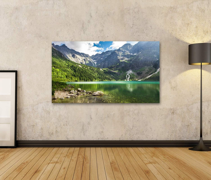 islandburner Bild auf Leinwand Kristallklarer Bergsee Rocky Mountains Sommer Bilder Wandbilder Poste