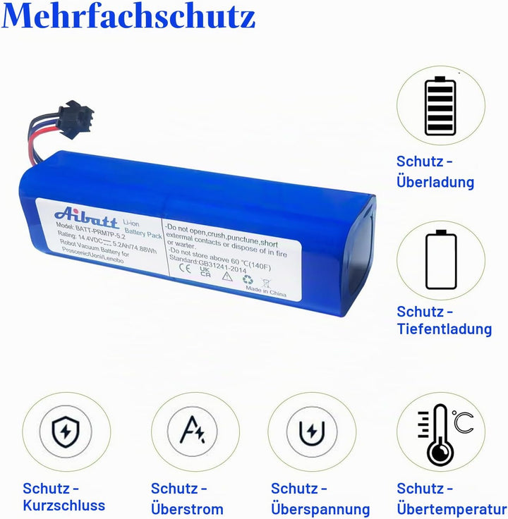 Aibatt Li-Ion Akku 14.4v 5200mAh Ersatzakku für Proscenic M7 Pro,LDS M7 Pro,M8 Pro,M7 Max,U6 Roboter