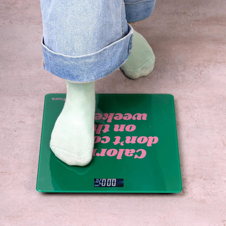 Fisura - Digitale Badezimmerwaage "calories don't count". Glas-Badezimmerwaage. Elektronische Waage