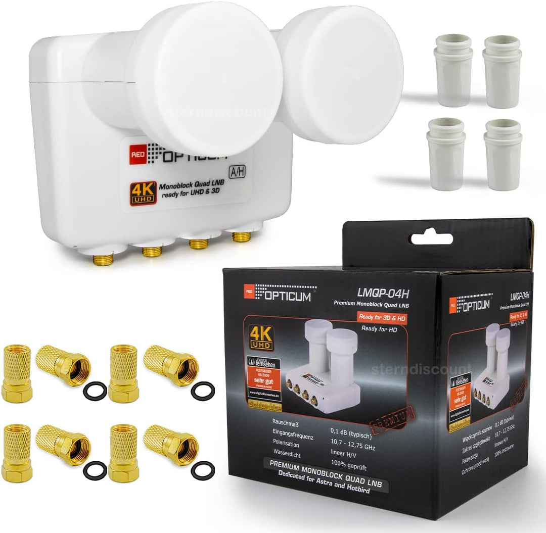 Opticum Monoblock Quad LNB LMQP für 4 Teilnehmer, 2 Satelliten Astra 19.2 + Hotbird 13 Empfang - dig