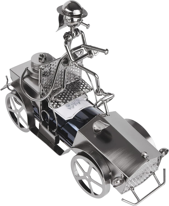 Brubaker Weinflaschenhalter Feuerwehrwagen - Löschzug mit Feuerwehrmann aus Metall mit Grusskarte fü