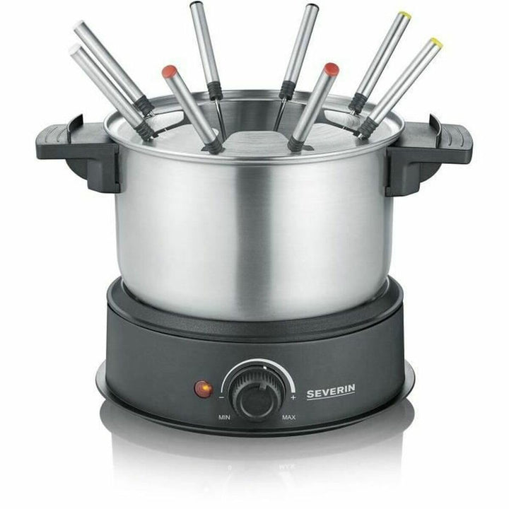 Severin FO2473 Elektrisches Fondue für 8 Personen mit abnehmbarem Topf aus Edelstahl, inkl. Spritzsc