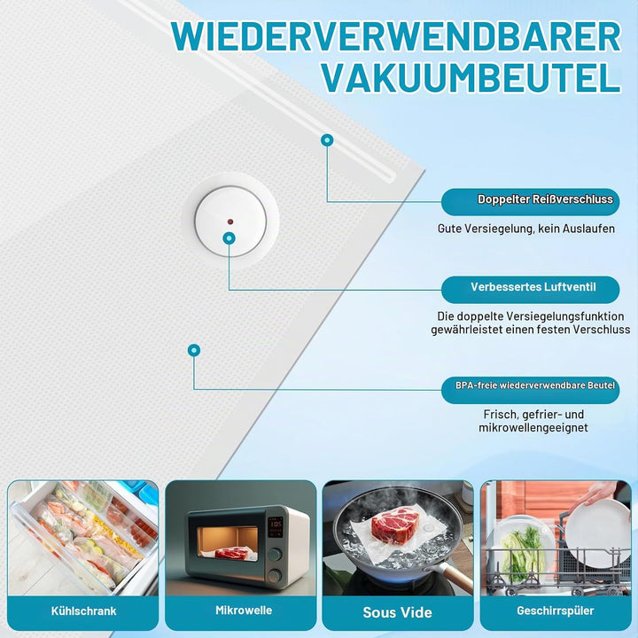 Vakuumierbeutel 20 Beutel 26 * 28cm, Vakuumbeutel für Lebensmittel, Sous Vide Gefrierbeutel, Einschw