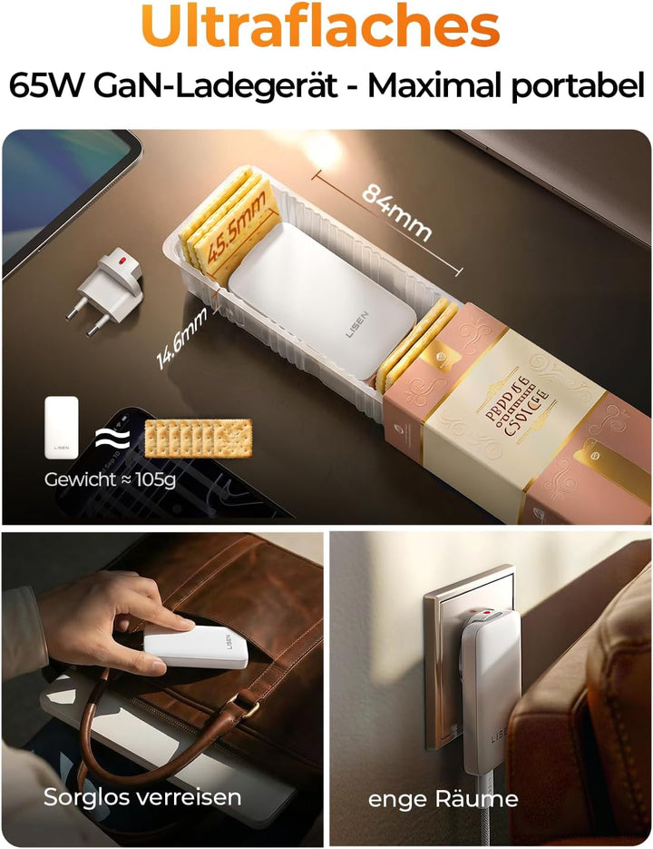 LISEN [Super Schnellladen 3.0] 65 Watt USB C Ladegerät für Samsung Galaxy S26 Ultra, GaN Schnelllade