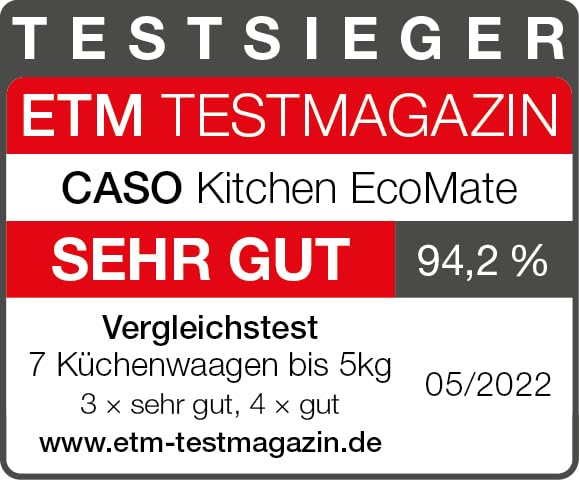 CASO Kitchen EcoMate - Design Küchenwaage, batterielose Nutzung durch kinetische Energie, Testsieger