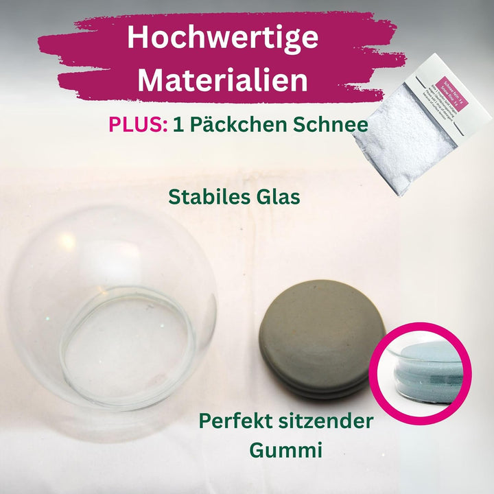 Bastel Schneekugel Ersatzglas m. 1 x Schnee | DIY Bastelglas | Schneekugel reparieren | 100mm Durchm