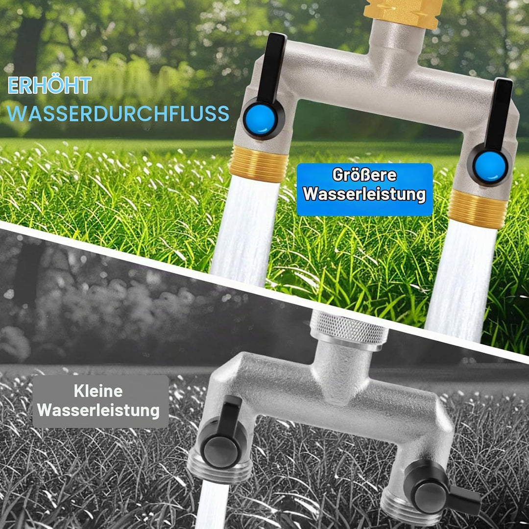 2-Wege Verteiler [Grosser Durchfluss], 3/4 Zoll Wasserhahn Wasserverteiler aus Vernickeltem Messing,