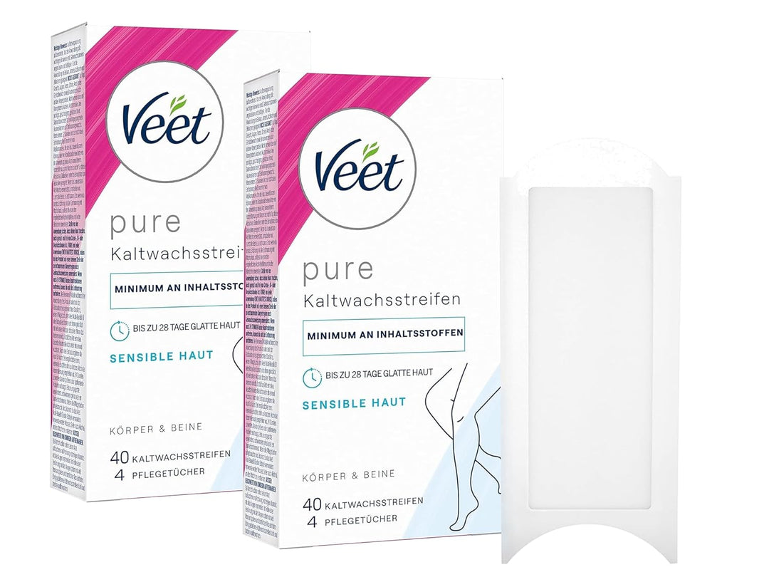 Veet Kaltwachsstreifen mit Easy-Gelwax Technology – Geeignet für sensible Haut – Anwendung für Beine