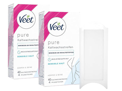 Veet Kaltwachsstreifen mit Easy-Gelwax Technology – Geeignet für sensible Haut – Anwendung für Beine