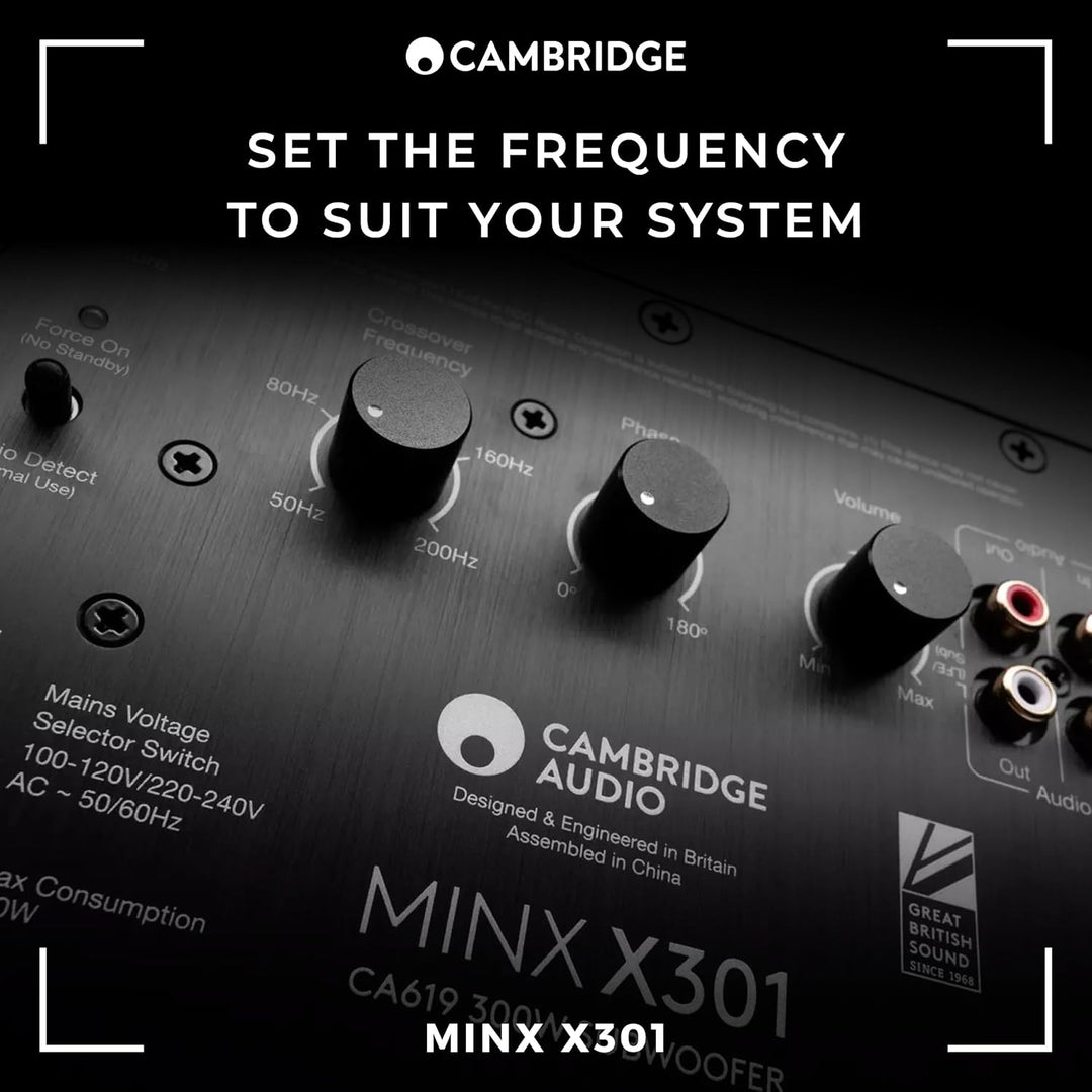 Cambridge Audio Minx X301-300 Watt Aktiv-Subwoofer mit zusätzlichem Basstreiber und voll einstellbar