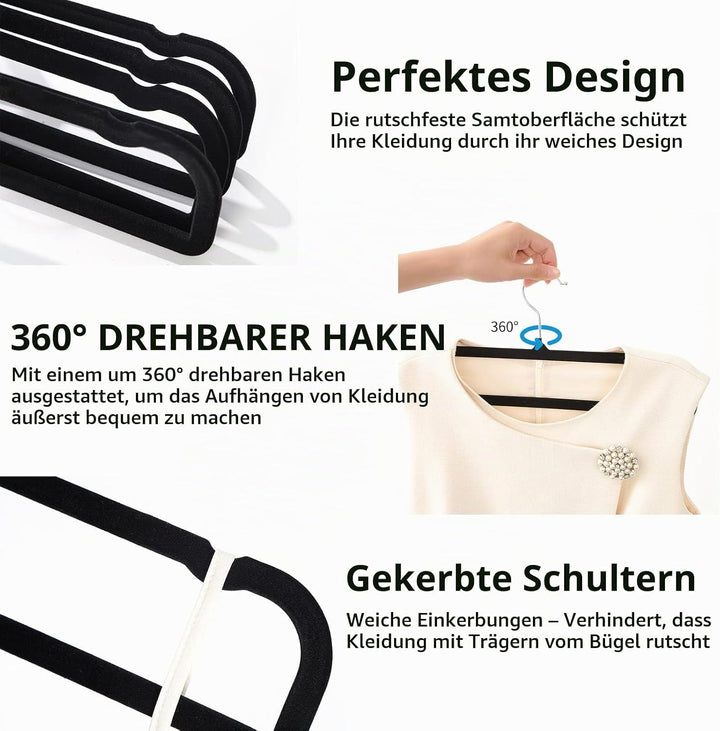 10 Stück Hosenbügel,Länge 35cm Samt Kleiderbügel Hosen,Platzsparender Hosenrockbügel mit 360°-Drehun
