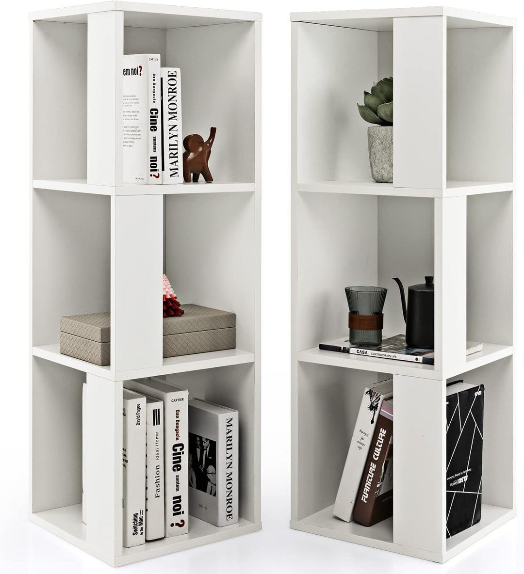 GOPLUS 2er Set Bücherregal, Standregal mit 3 Offenen Fächern, Lagerregal Würfelregal Holz, Aufbewahr