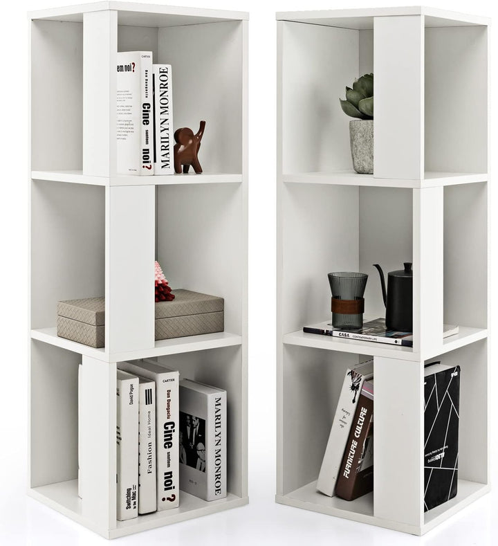GOPLUS 2er Set Bücherregal, Standregal mit 3 Offenen Fächern, Lagerregal Würfelregal Holz, Aufbewahr
