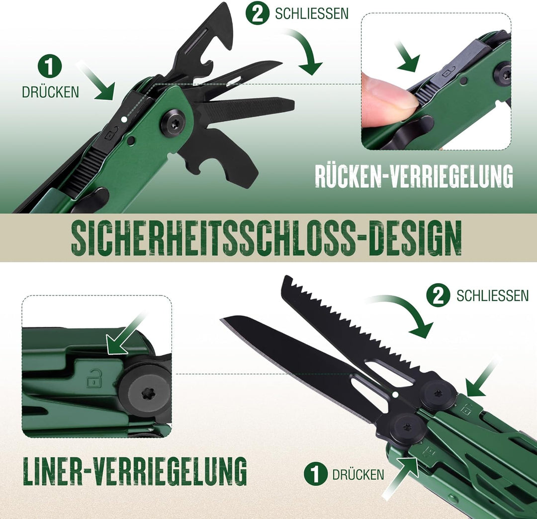 Mossy Oak Multifunktionszange, 27-in-1 Multitool Werkzeug, Faltbares Edelstahl Multifunktionswerkzeu
