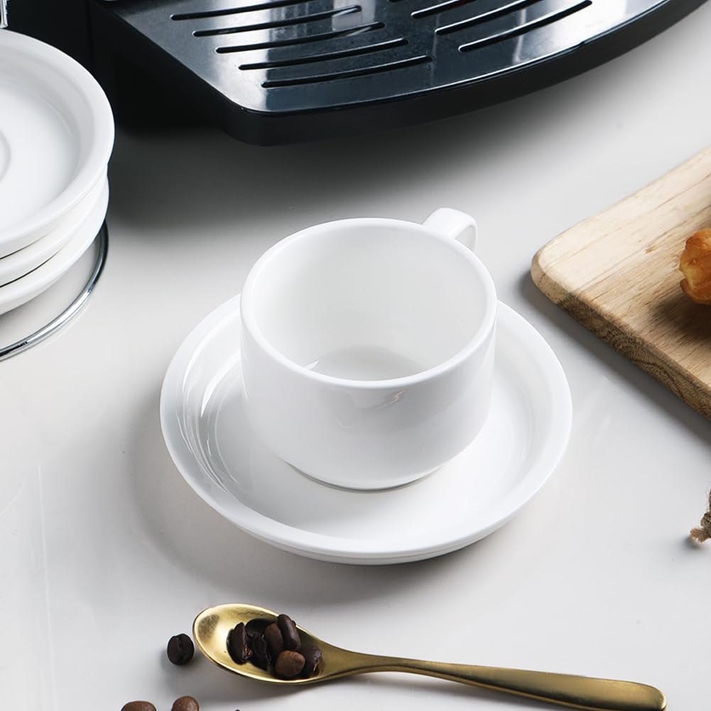 Sweejar Home Porzellan Cappuccino Tassen mit Untertassen und Metallständer, stapelbare Espressotasse