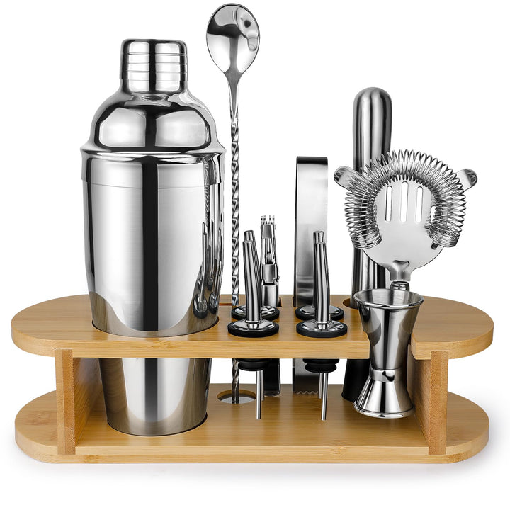 Cocktail Shaker Set Barkeeper Set mit Ständer, Edelstahl Drink Mixer Set mit allem wichtigen Zubehör