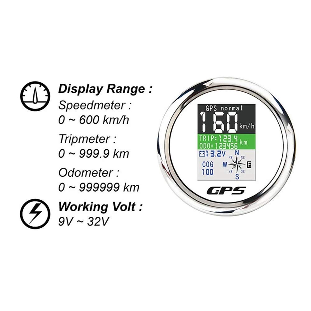 KAOLALI GPS Tachometer Geschwindigkeitsmesser Kilometerzähler 85 mm Rostfreie IP67 Wasserdichte Digi